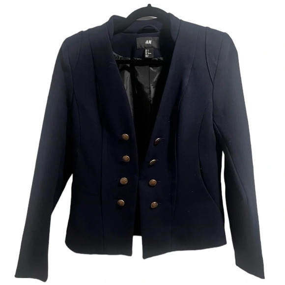 US Size 6 navy blue h&m blazer gold buttons in excellent conditionβ - Picture 3 of 5